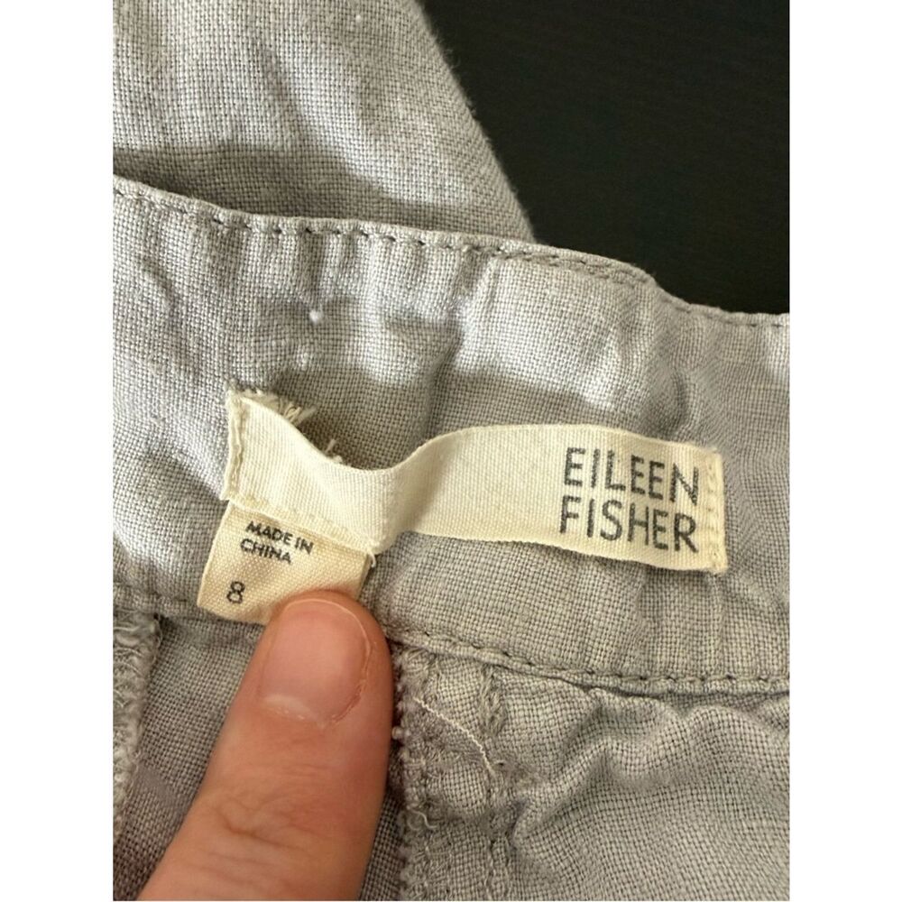 Eileen Fisher Cargo Cropped Pants Womens Sz 8 Gray Organic Linen Casual Beach - Picture 7 of 11
